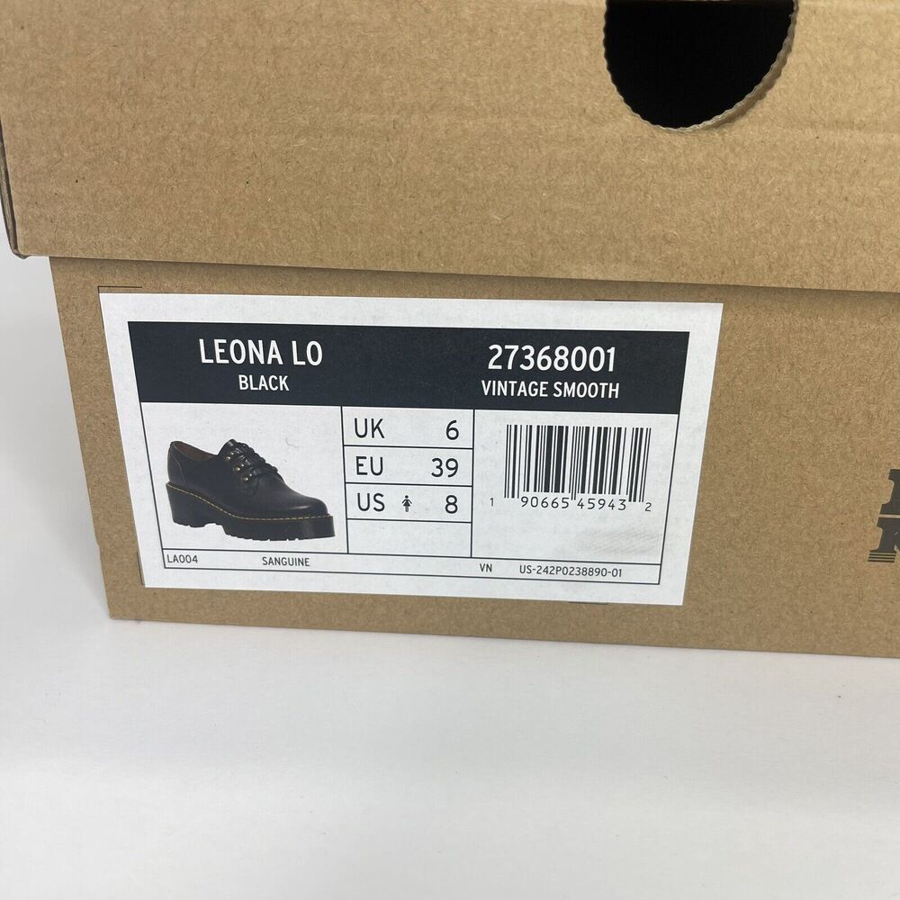 Dr. Martens Leona Lo Size 8 Smooth Leather Lug Sole Heeled Derby Shoe, Black - Picture 4 of 15
